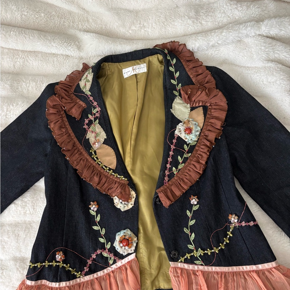 Mary Frances Black and Brown Embroidered Jean Jacket